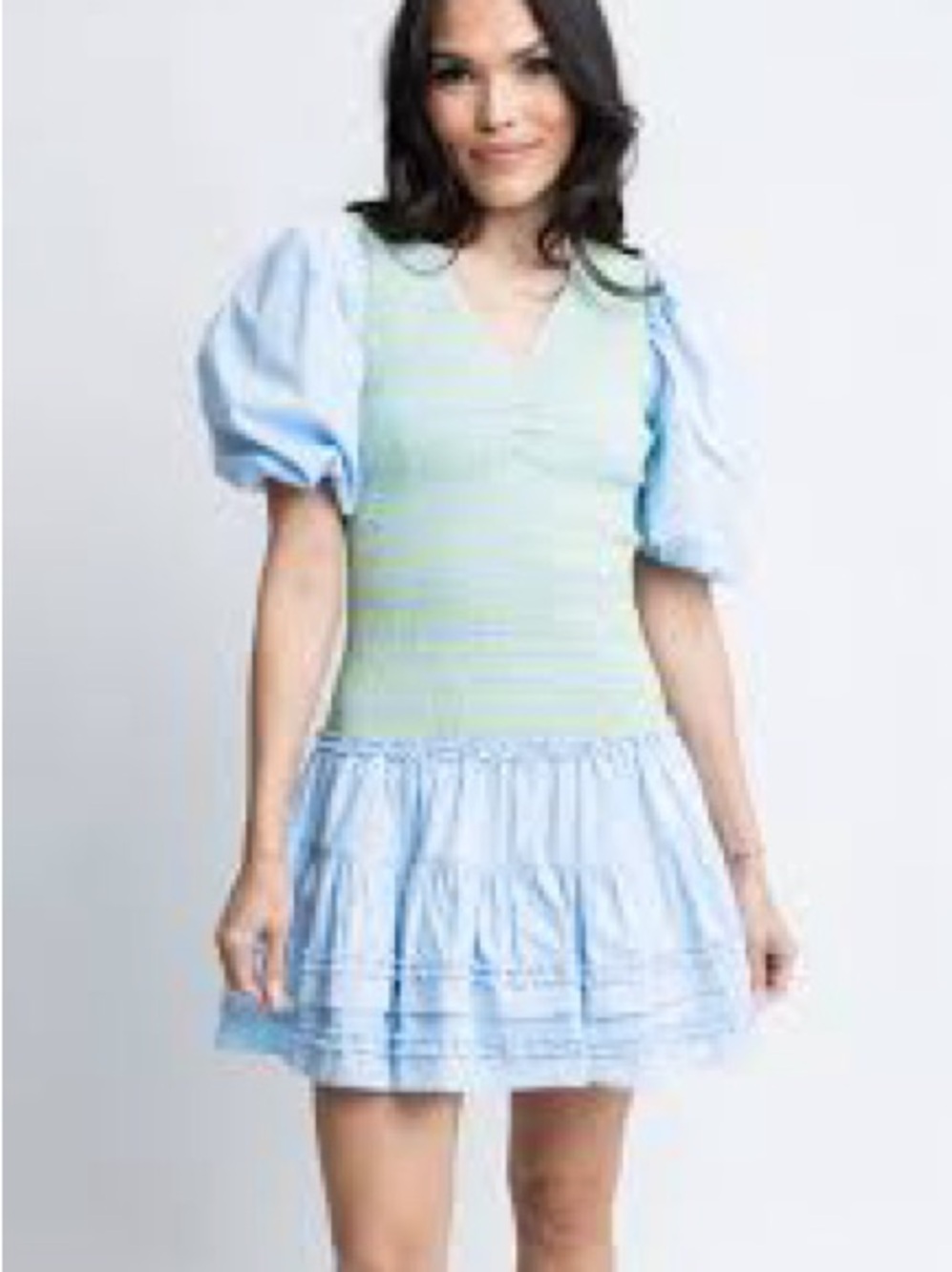 Karlie Mint Bodice Light Blue Puff Sleeve Mini Dress